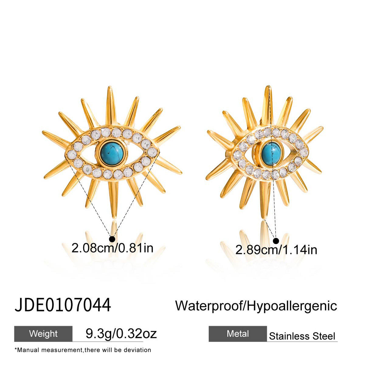 Blue Cabochon Evil Eye Stainless Steel Earrings and Ring — close-up of the ring setting