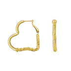 front and side view of gold plated coiled heart earrings