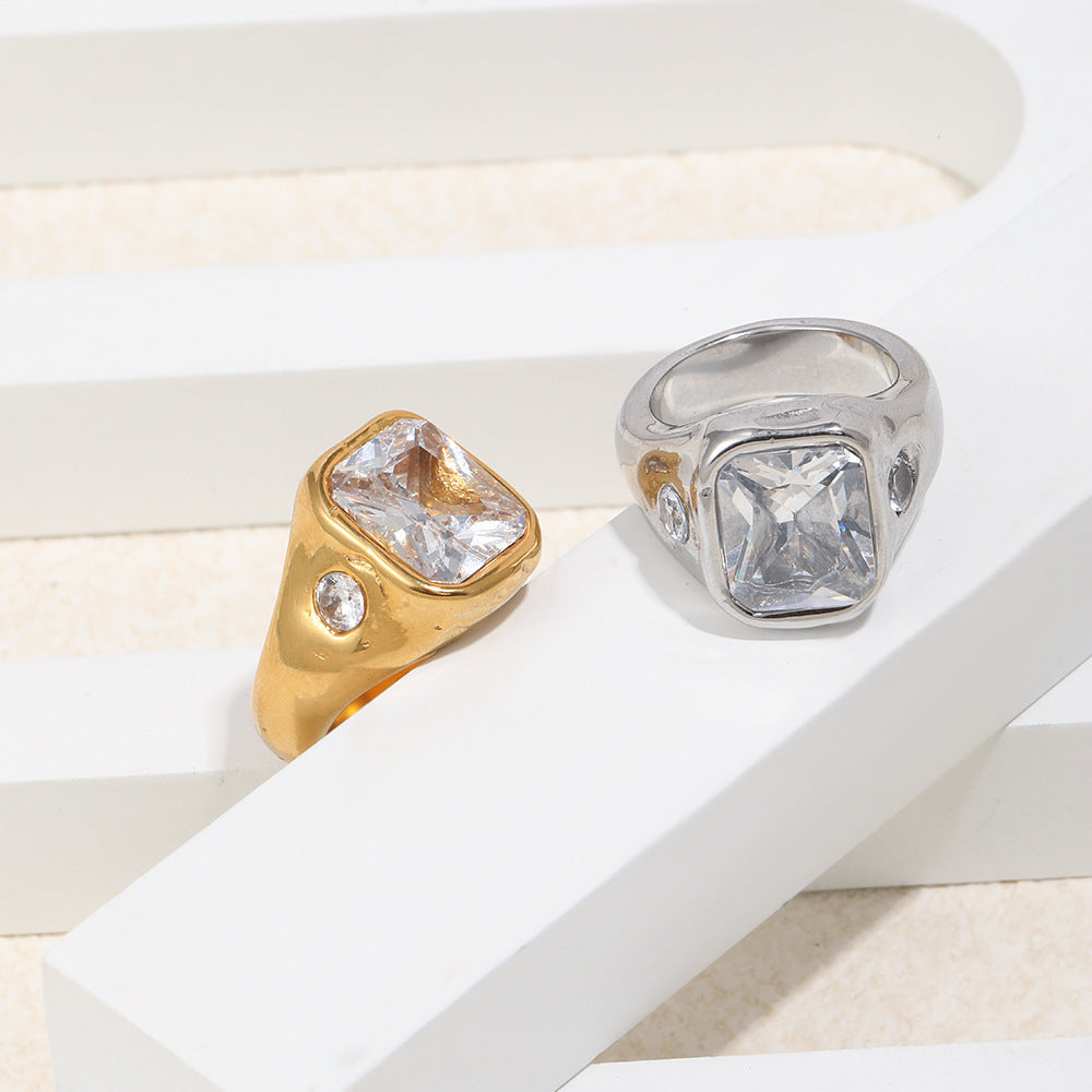 gold plated and silver-finish clear stone signet rings