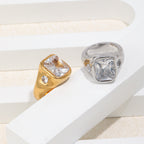 gold plated and silver-finish clear stone signet rings