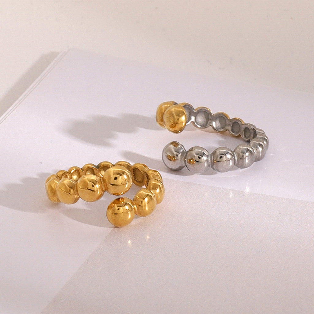Stainless Steel Bead Open Ring Collection in Mixed Finishes on-model view