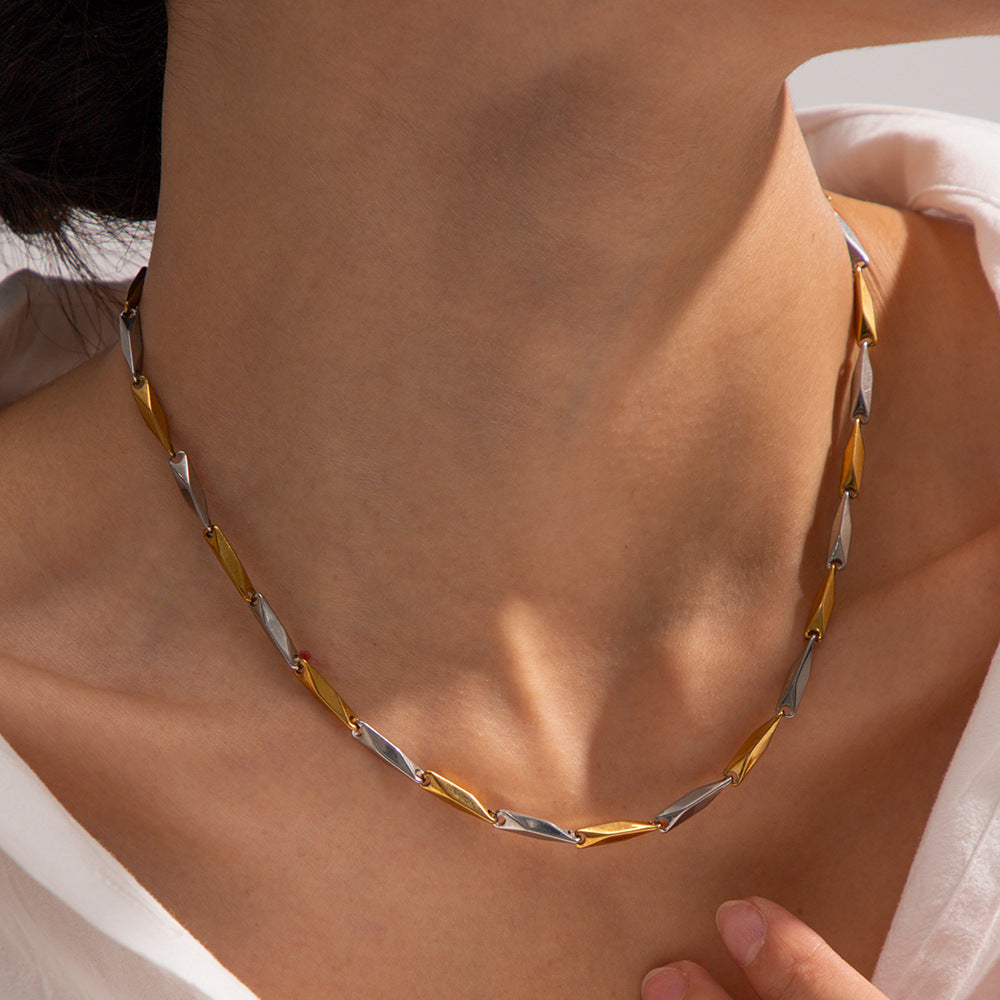 Mixed-Finish Stainless Steel Heart Necklace Collection on-model view