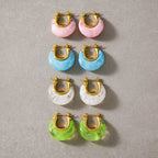 Pink blue white and bright green resin hoop earring pairs