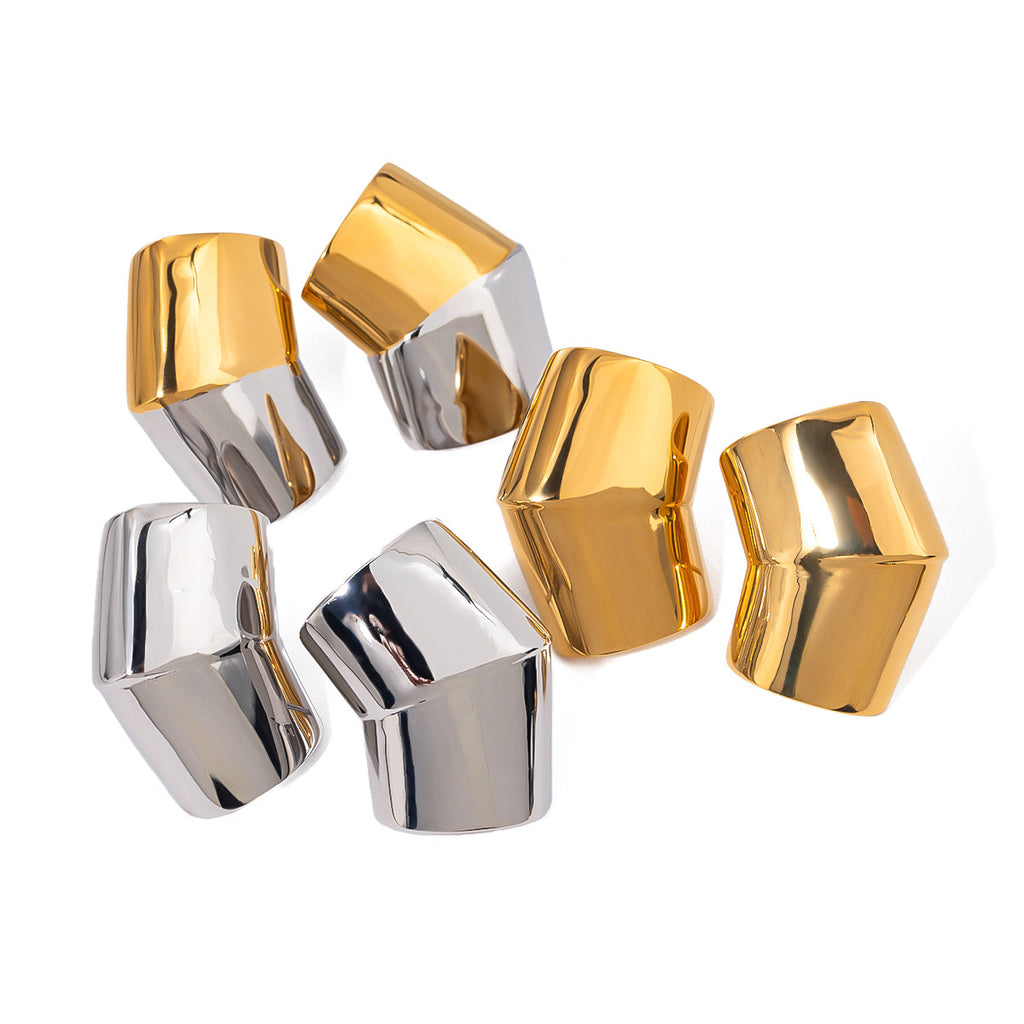 Folded Sculptural Stainless Steel Stud Earrings in Two Finishes finish and shape detail