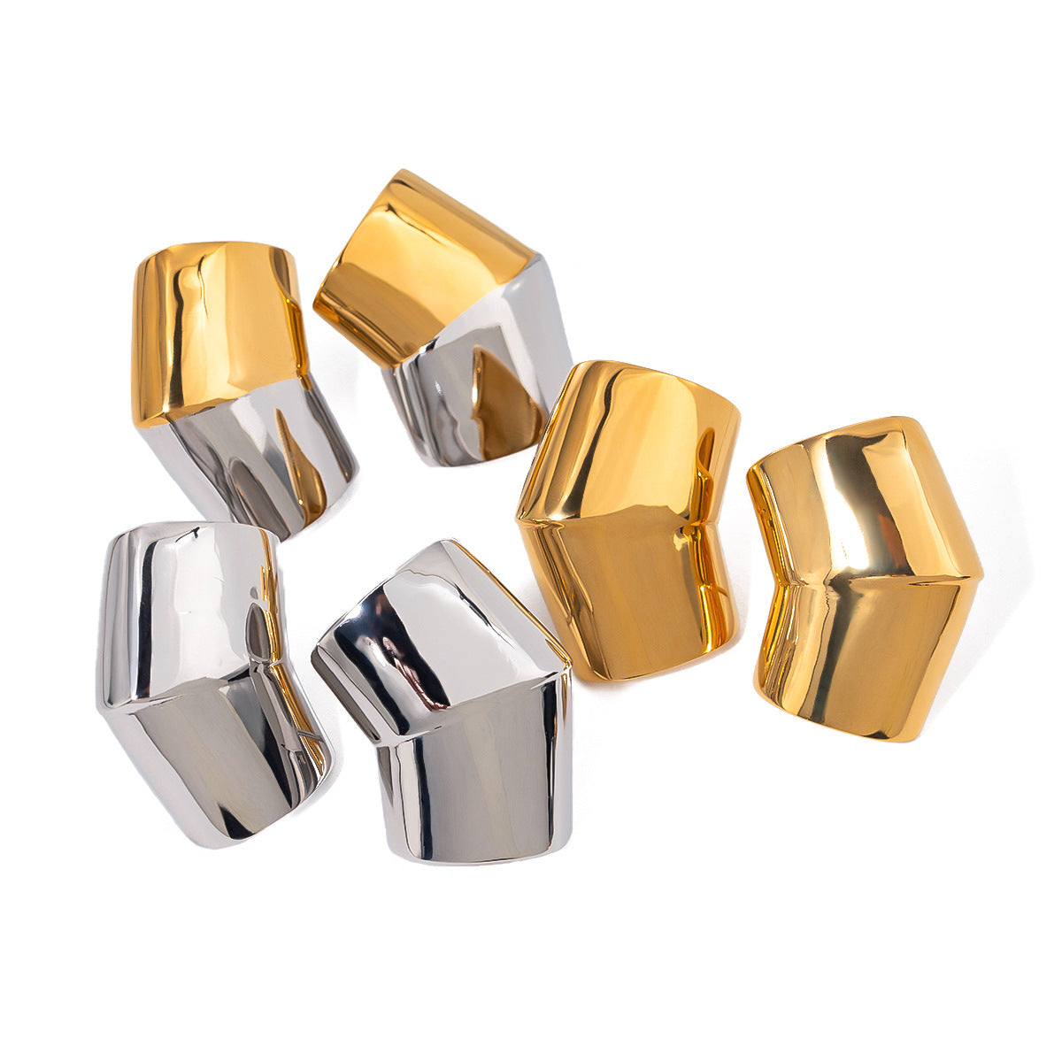 Folded Sculptural Stainless Steel Stud Earrings in Two Finishes finish and shape detail