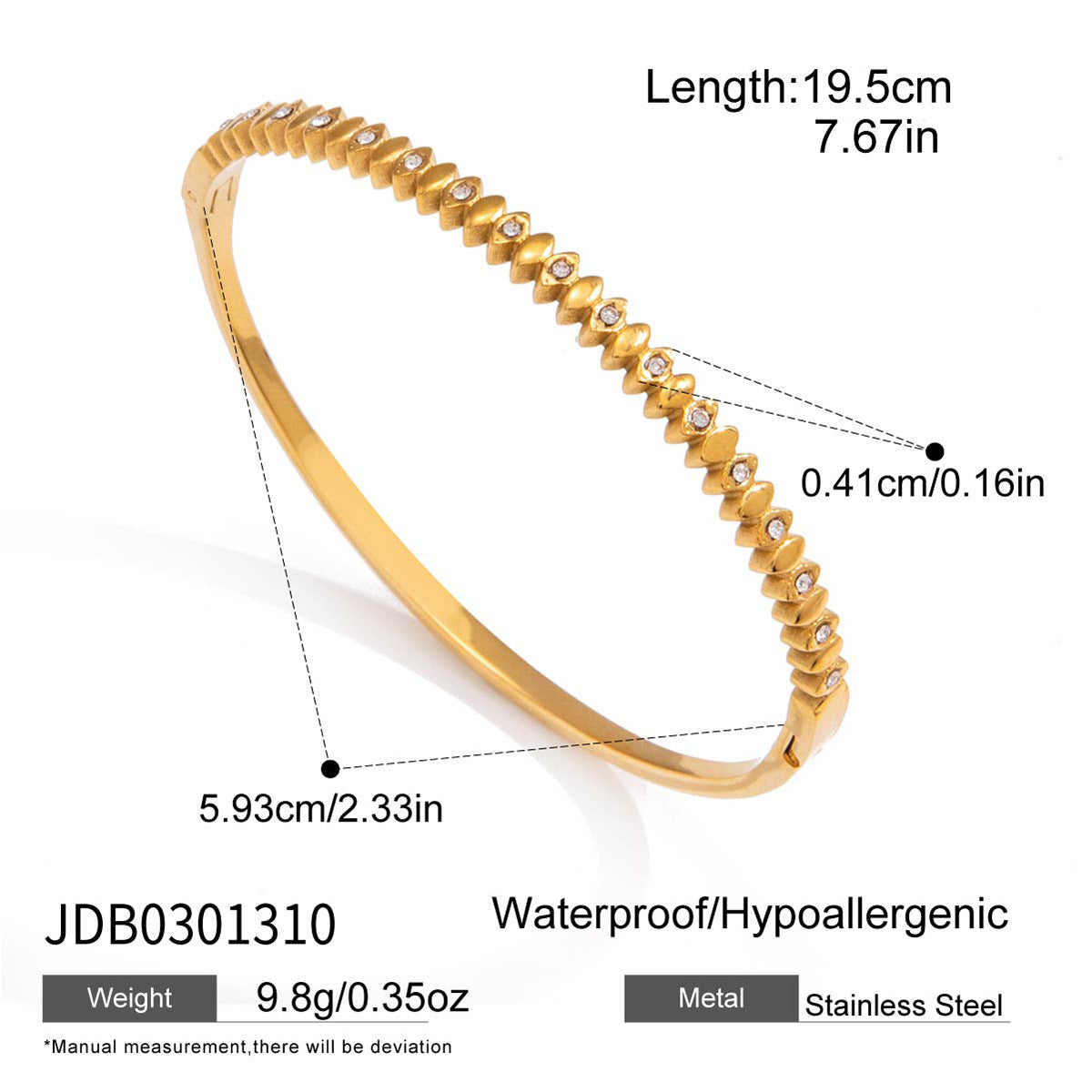 Continuous clear accent row stainless steel bangle