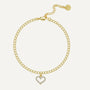 gold plated brass chain anklet with cubic zirconia open-heart charm