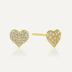 gold plated 925 silver heart pavé zirconia stud earrings on white