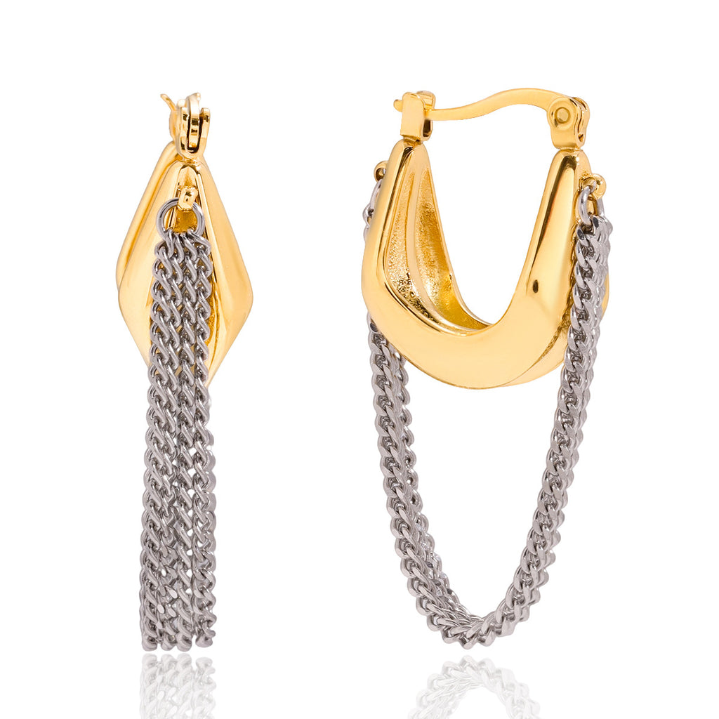 Gold-Tone Pearl-Look Chain Tassel Stainless Steel Drop Earrings finish and shape detail