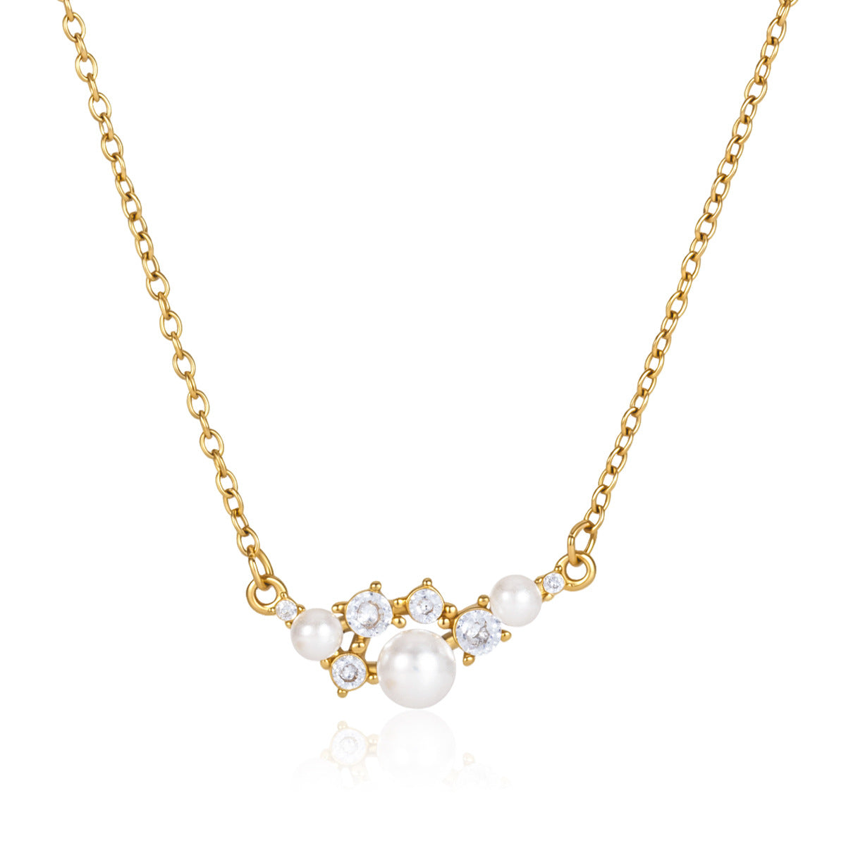 Gold-tone chain necklace with white bead cluster