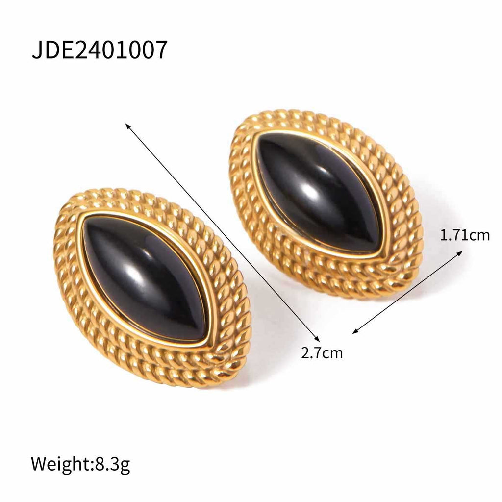 Gold-Tone Colored Cabochon Stainless Steel Statement Stud Earrings additional style reference