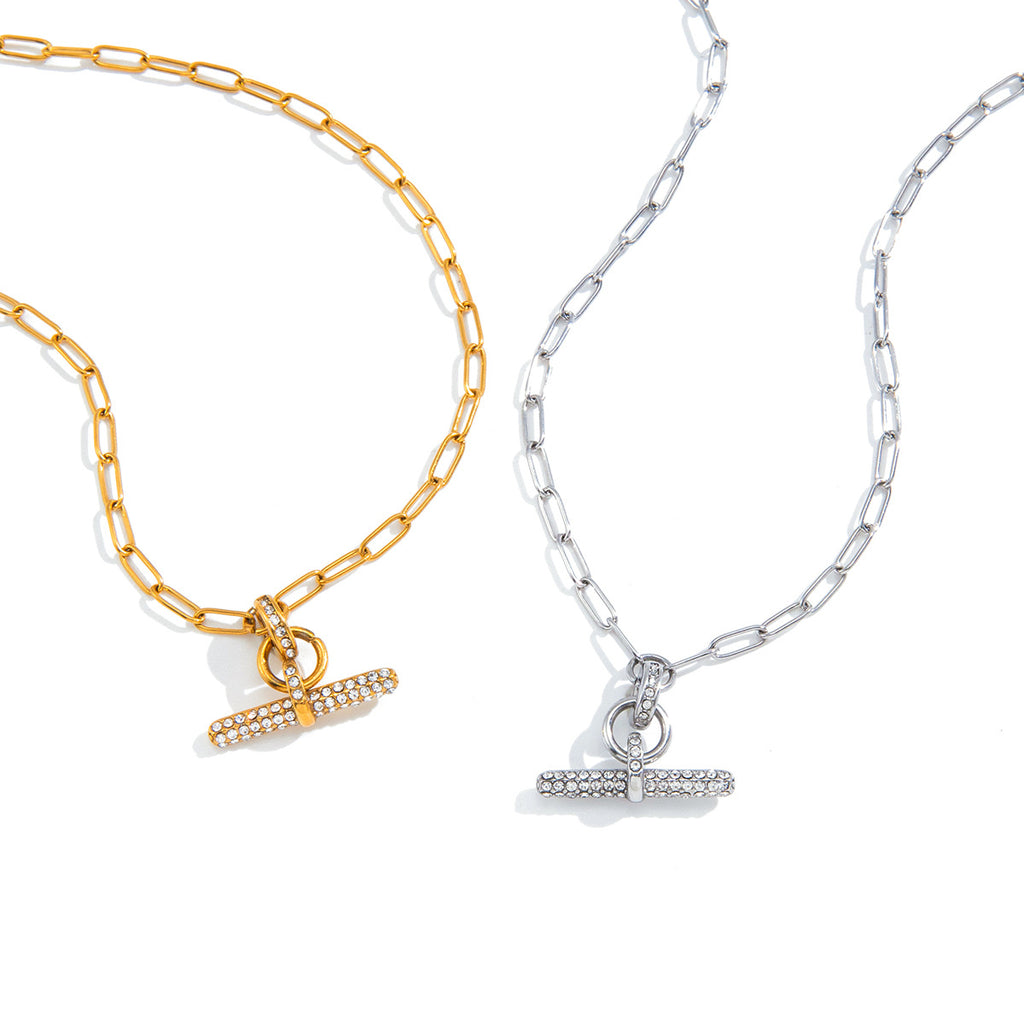 Both paperclip necklace finishes on white