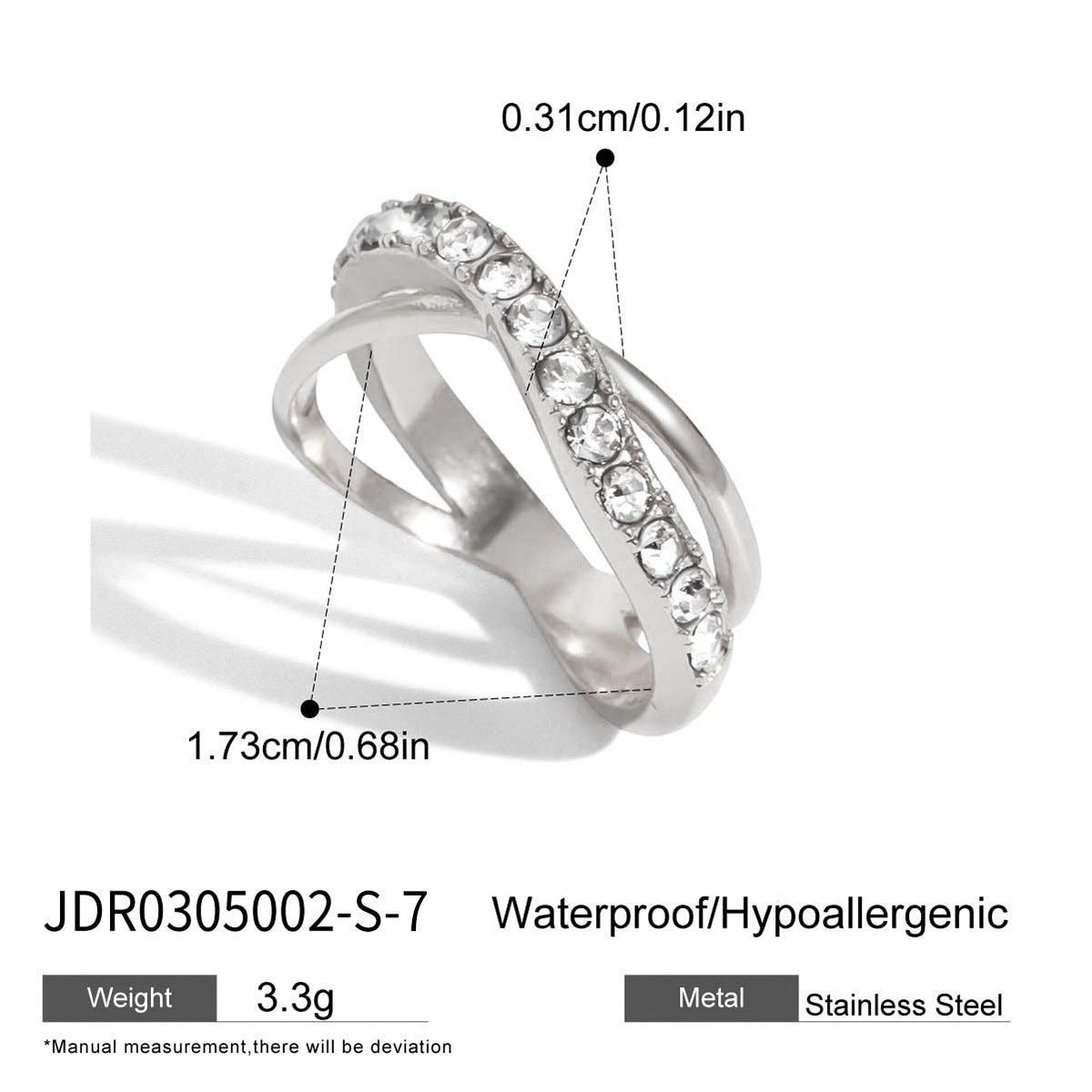 Crossover ring with polished and clear-accent bands