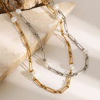 Pearl-Look Beaded Stainless Steel Necklace Collection shown on model