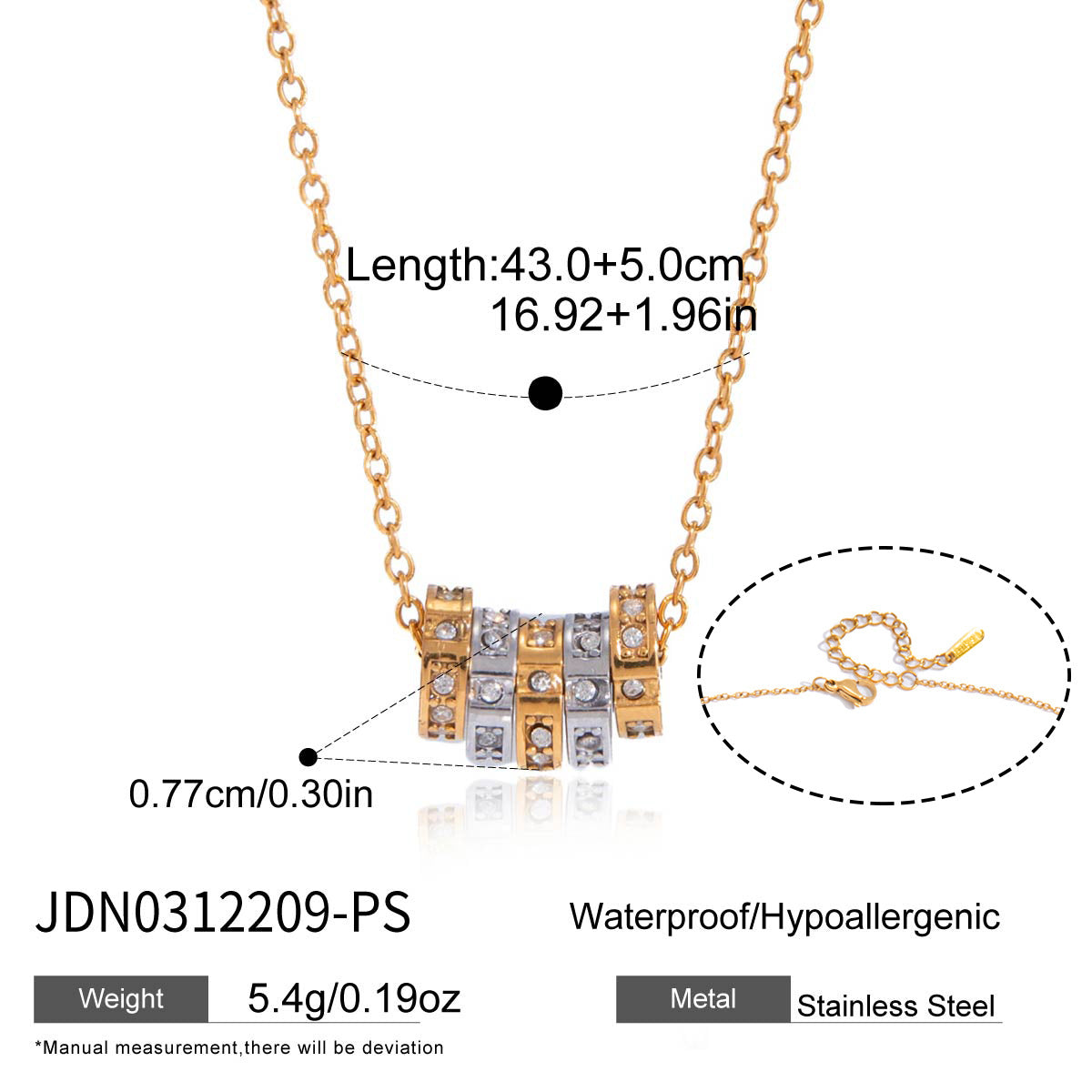 Multicolor cube necklace length and extender details