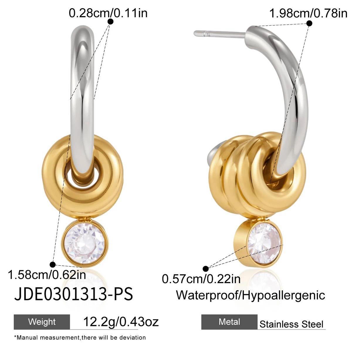 Silver-tone open hoops with gold-tone rings and clear drops