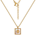 front cutout of gold plated square rose necklace