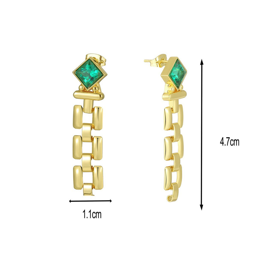 green zirconia link drop earrings with 47 by 11 millimeter measurements