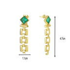 green zirconia link drop earrings with 47 by 11 millimeter measurements