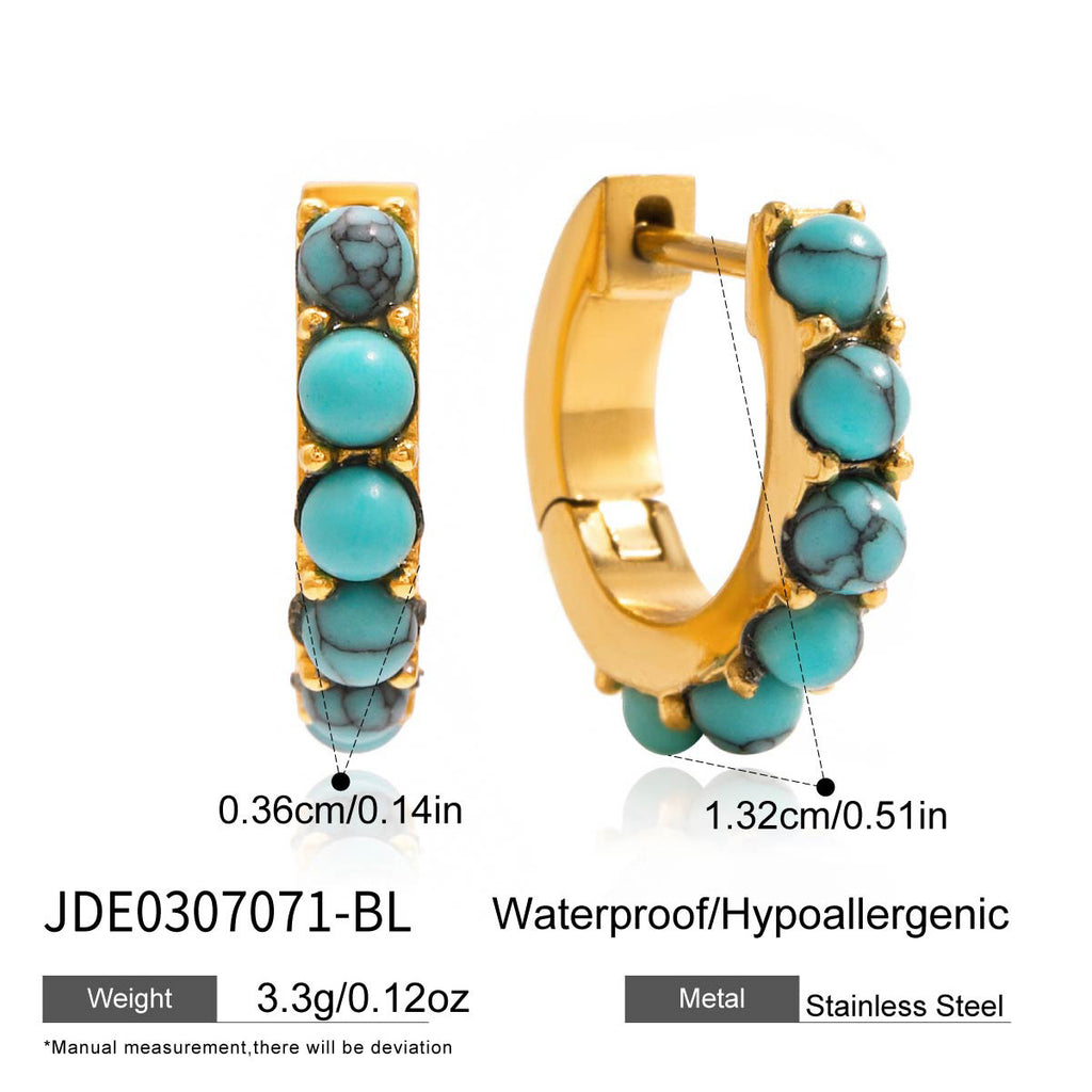 Blue bead huggie earrings product specification view