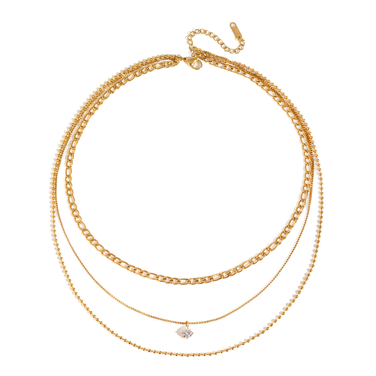 isolated gold plated and silver-finish triple-chain necklaces