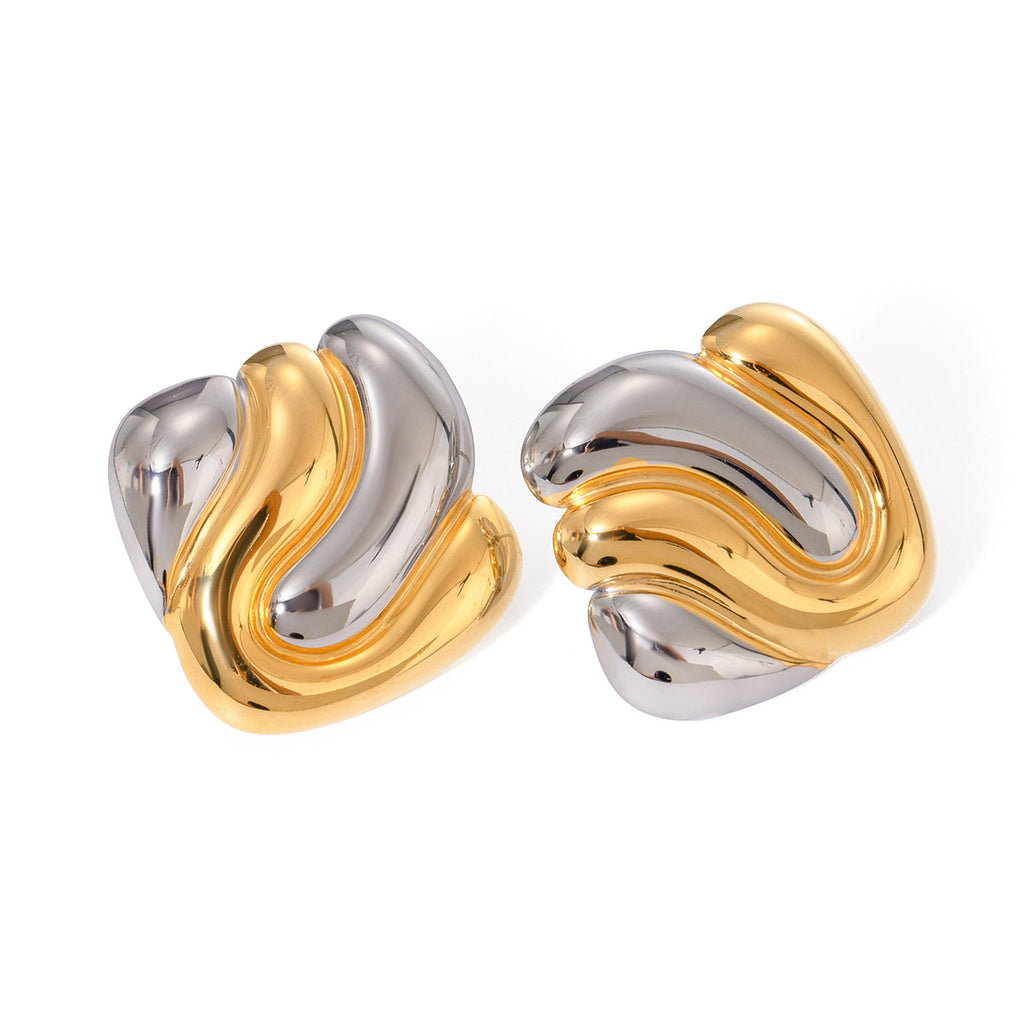 Two-Tone Sculptural Stainless Steel Stud Earrings — wholesale view 4