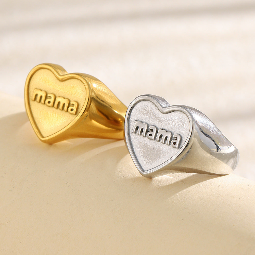 gold plated and silver stainless steel mama heart signet rings