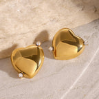 Gold-Tone Clear Zirconia Heart Stainless Steel Stud Earrings — wholesale view 1