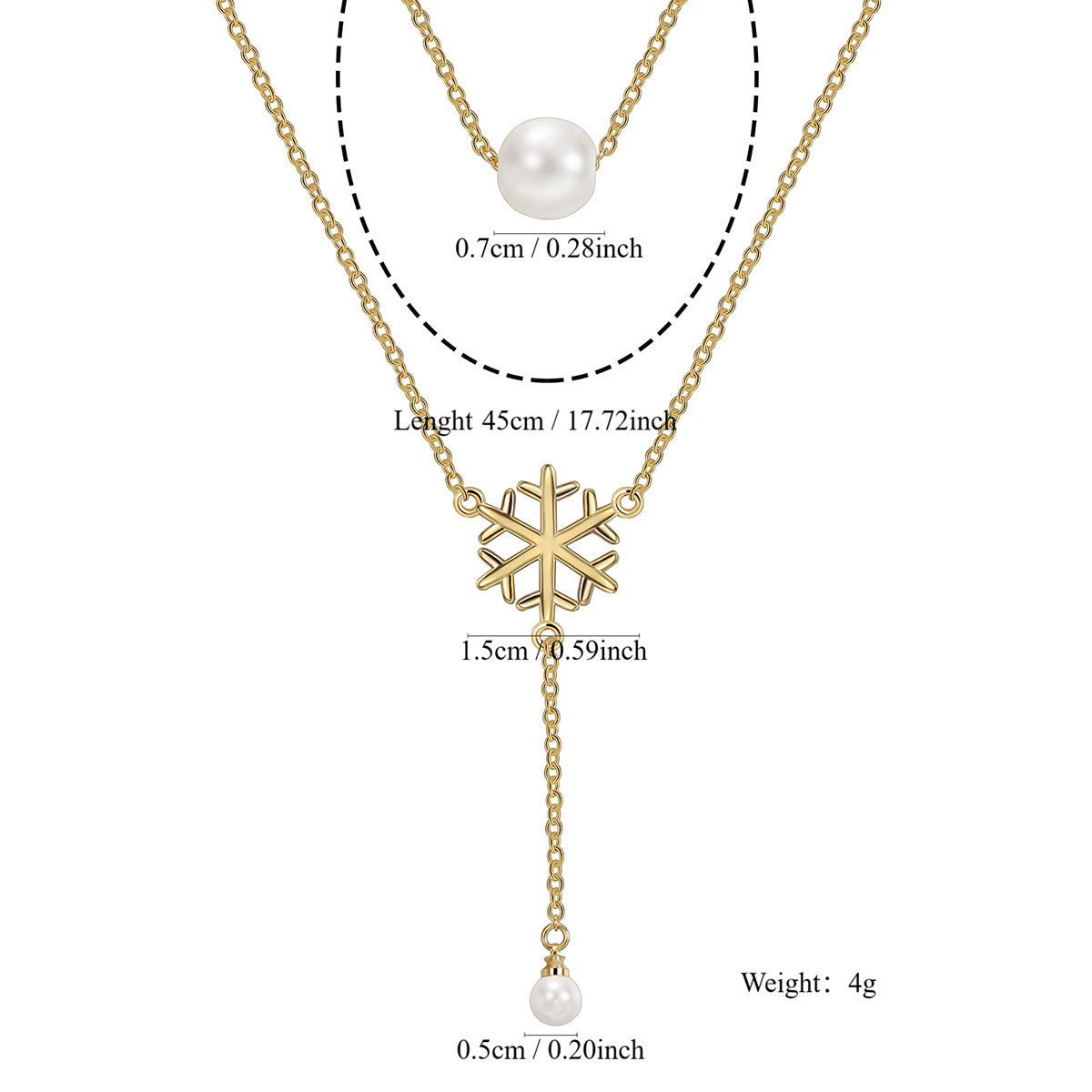 layered snowflake necklace dimensions with supplier-listed 45 cm chain