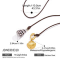 Long wrap cord necklace length and shell-end dimensions