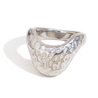 isolated silver-finish hammered cutout signet ring