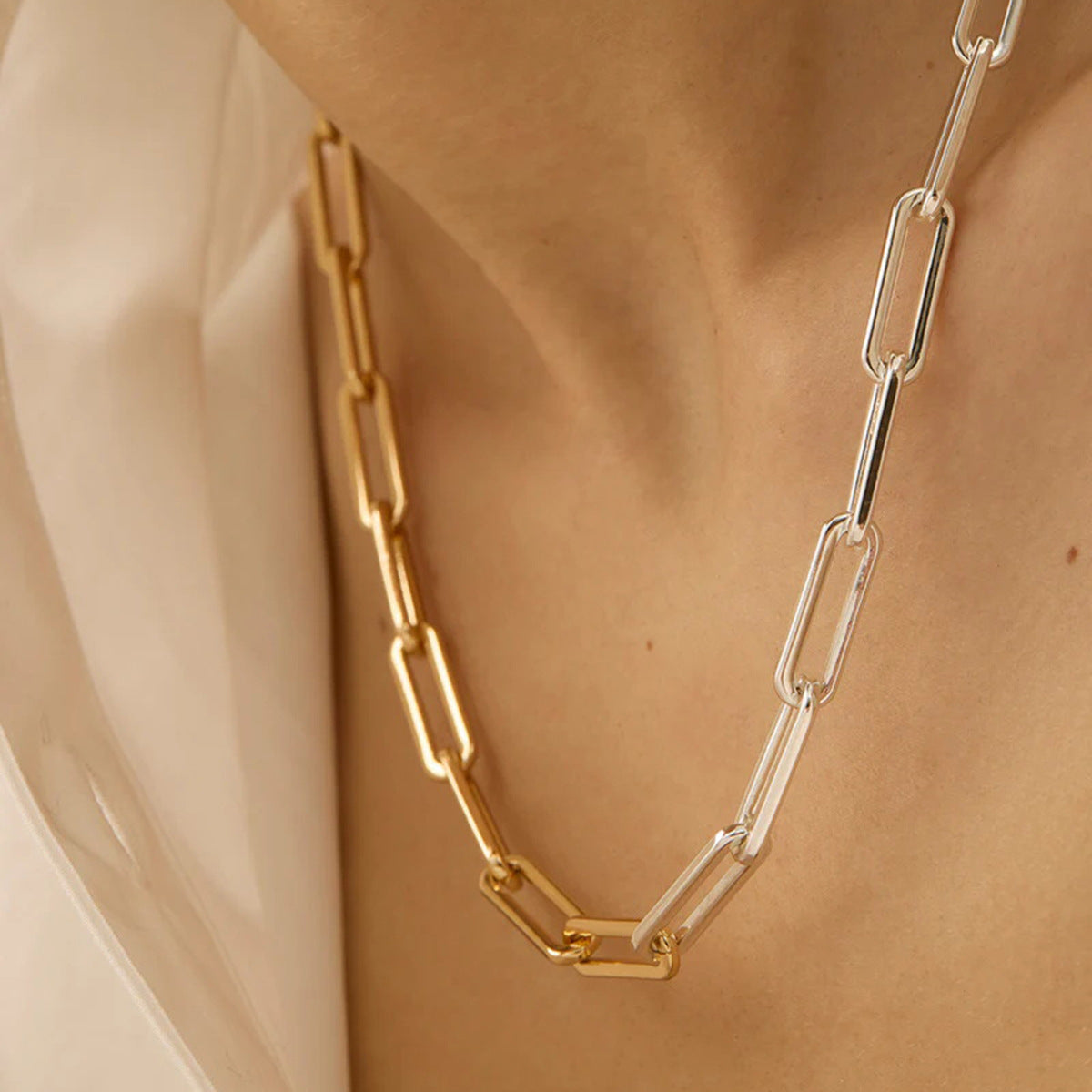 Mixed-Finish Stainless Steel Chain Necklace Collection — wholesale view 3