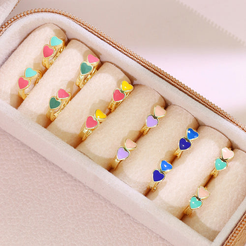 Gold plated 925 sterling silver colorful double heart hoop earrings