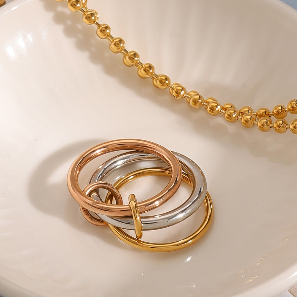 Mixed-Finish Interlocking Stainless Steel Stackable Ring styled product view