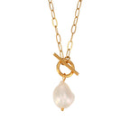 isolated freshwater pearl drop necklace with oval-link chain