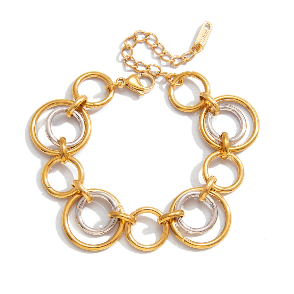 Two-Tone Circular Link Stainless Steel Bracelet finish and shape detail
