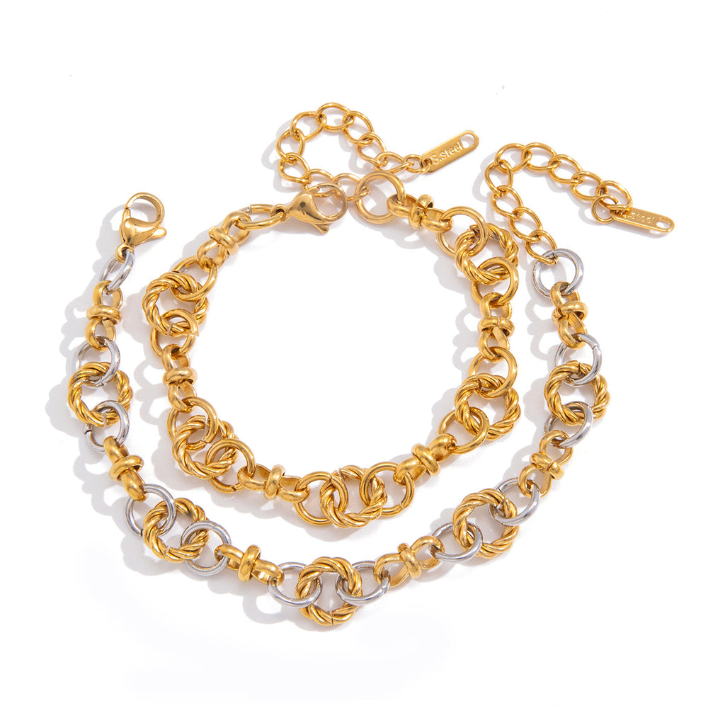 Two interlocking chain bracelet finish options