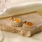 Gold Plated Pearl-Look Beaded Stainless Steel Hoop Earrings – product view 3