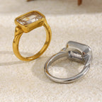 side and back view of rectangular zirconia stainless steel rings