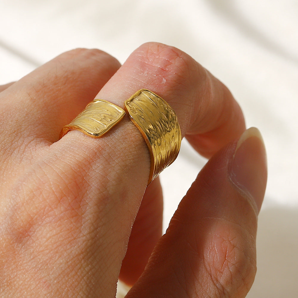 Stainless Steel Textured Split Band Ring shown on model