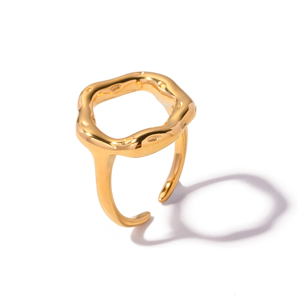 Gold Plated Stainless Steel Sculptural Circle Double-Band Open Ring — side profile