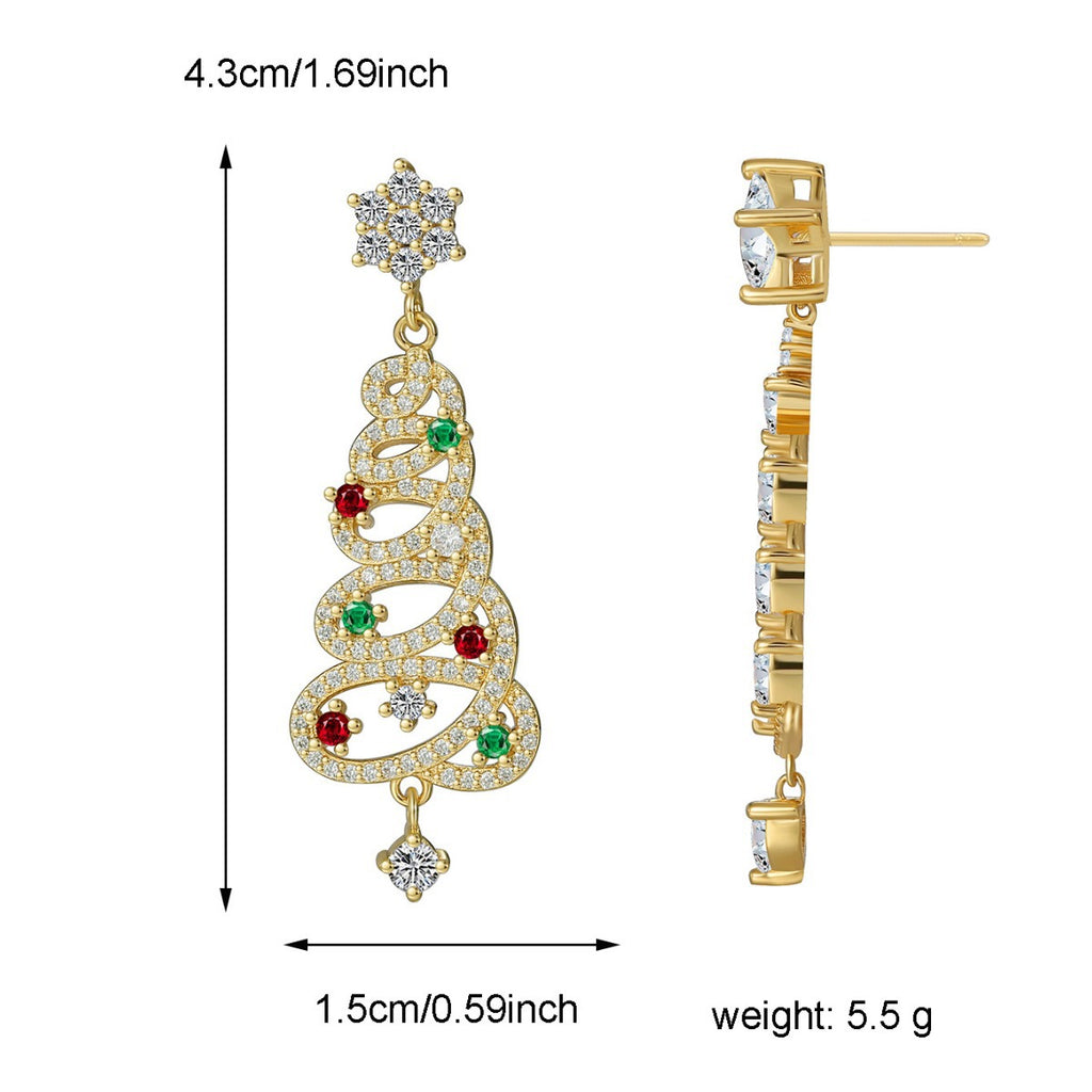 Ribbon tree earring front and side dimension image showing 43 by 15 mm