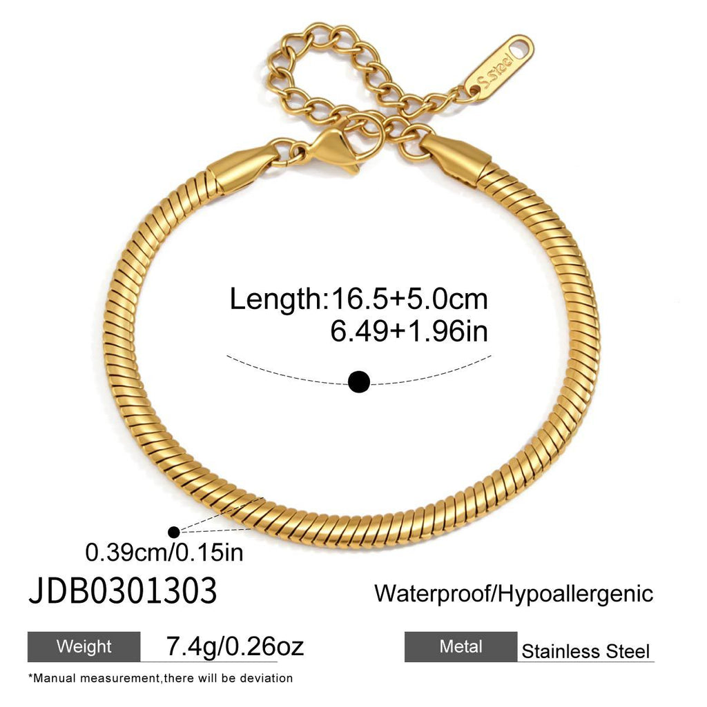 Gold tone rounded snake bracelet and extension chain