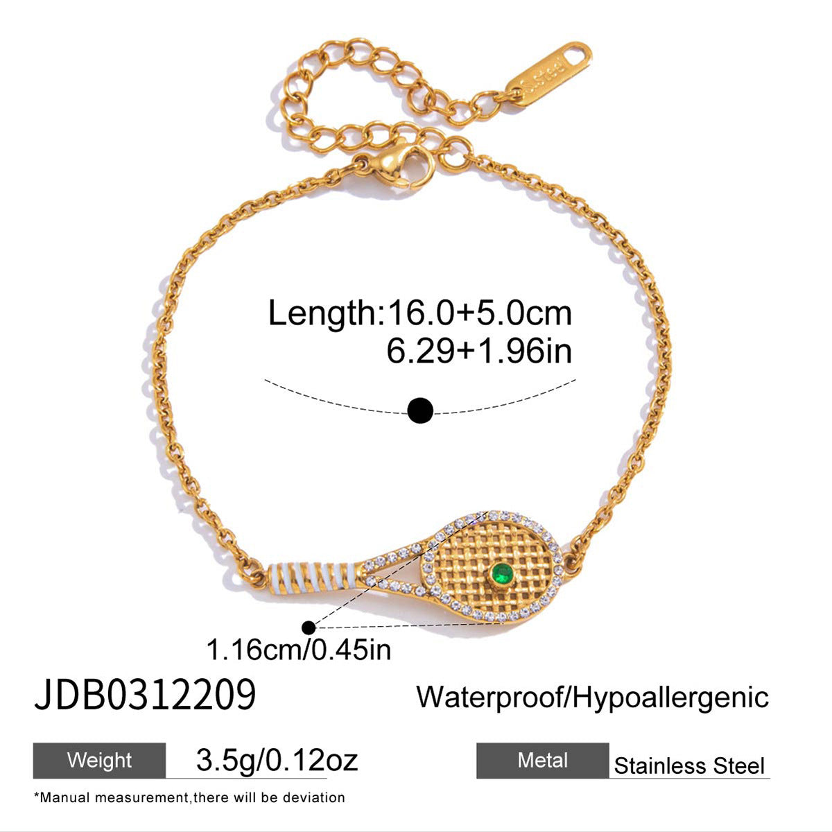 Racket centerpiece bracelet dimensions