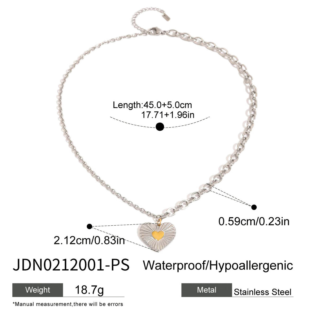 Heart pendant necklace with chain length and pendant measurements