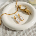 Gold-Tone Baroque Pearl-Look Stainless Steel Drop Earrings — wholesale view 3