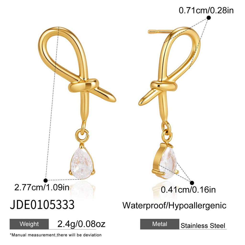 Loop and zirconia drop earring dimensions and material chart