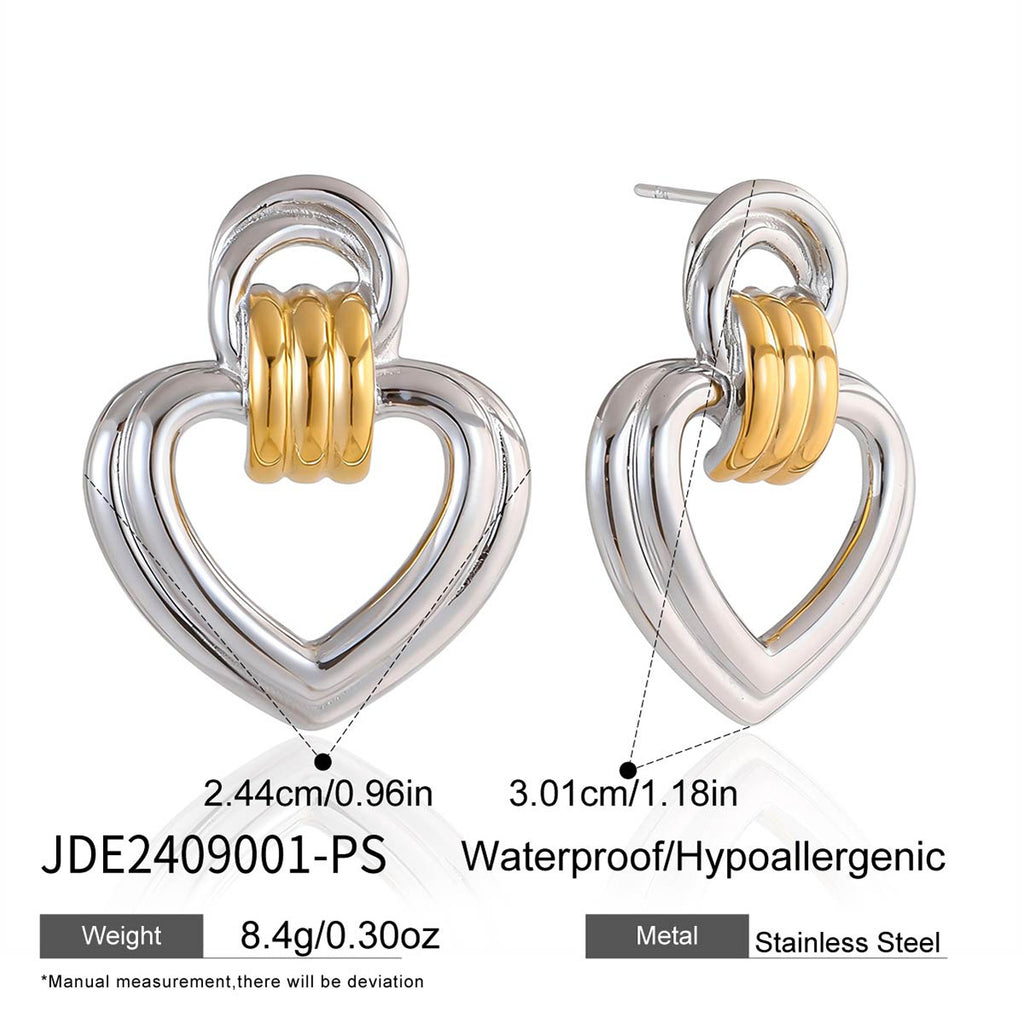 Two-Tone Open Heart Stainless Steel Drop Earrings — finish and material reference