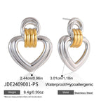 Two-Tone Open Heart Stainless Steel Drop Earrings — finish and material reference