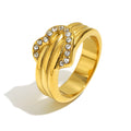 gold plated stainless steel pavé heart ring front view